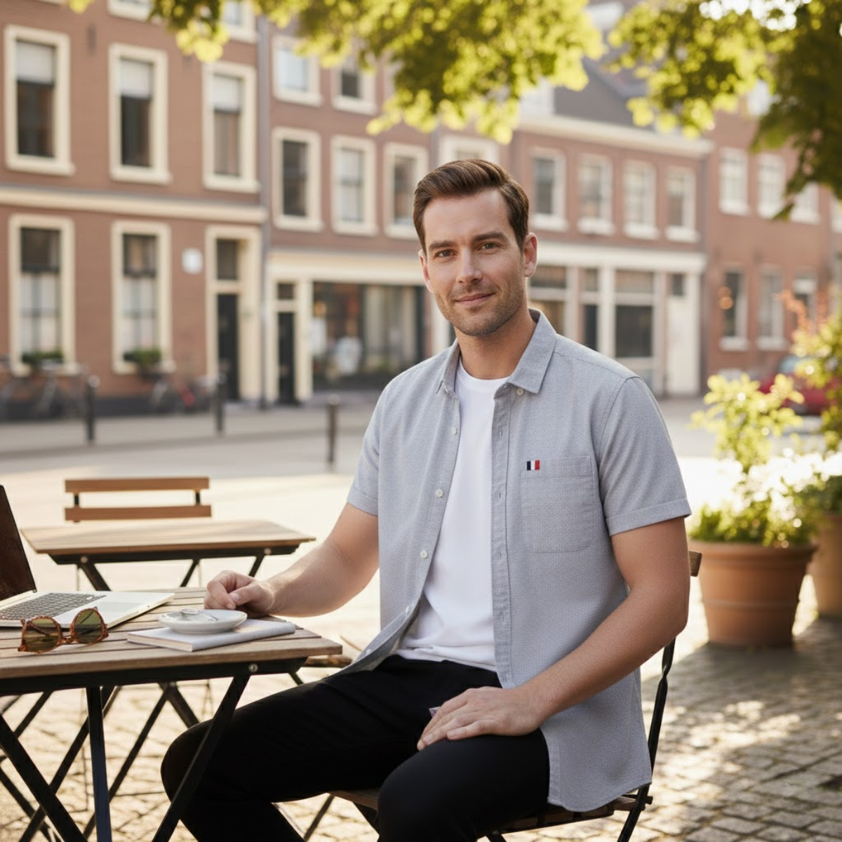 Callum | Men's Casual Button Up Shirt White Short Sleeve