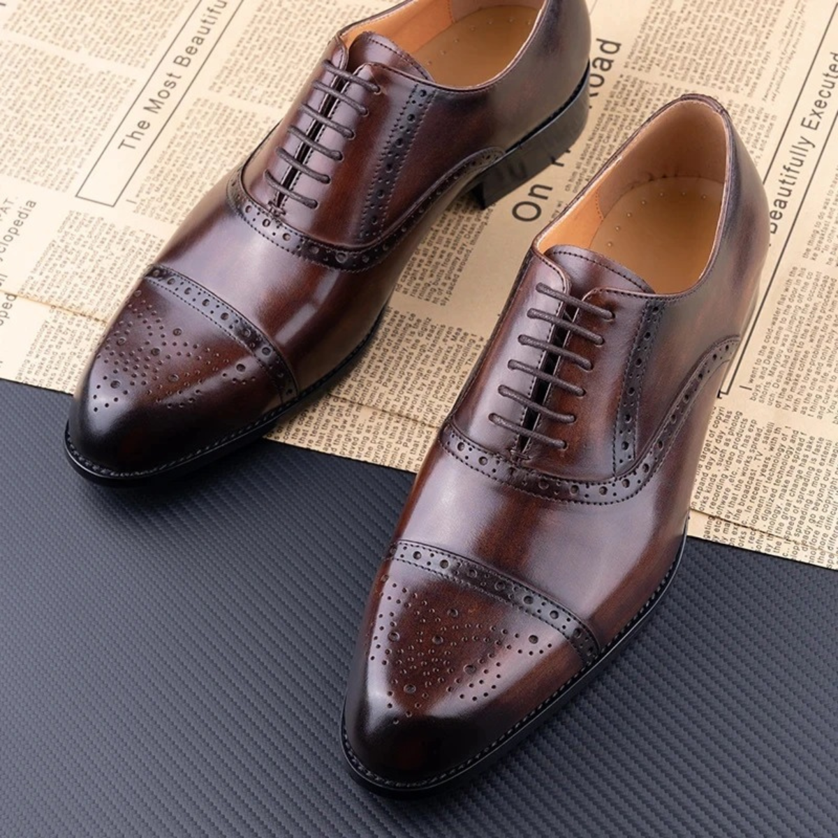 Luca | Men's Brown Leather Oxford Brogue Dress Shoes