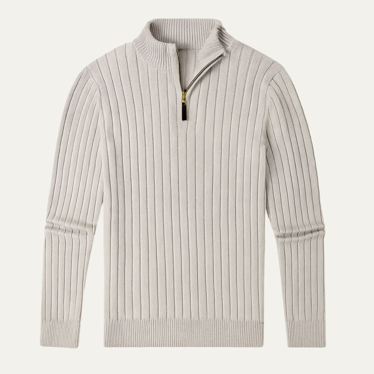 Axel | Men's Quarter Zip Sweater Cream Ribbed Knit