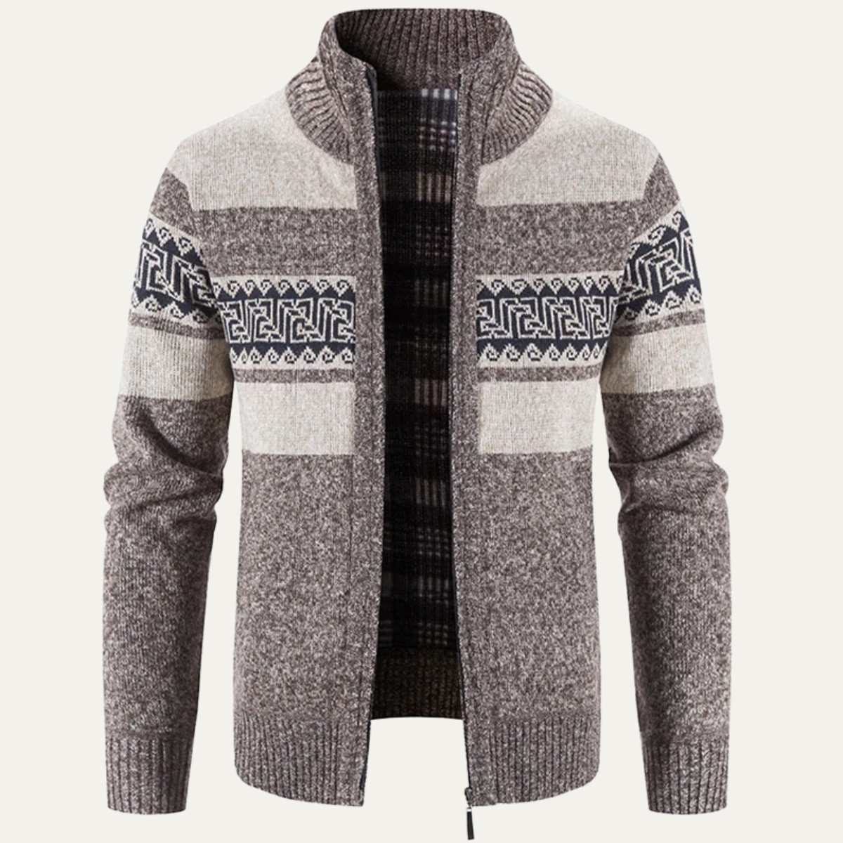 Ezra | Men's Striped Cardigan Sweater Gray Geometric Zip Up