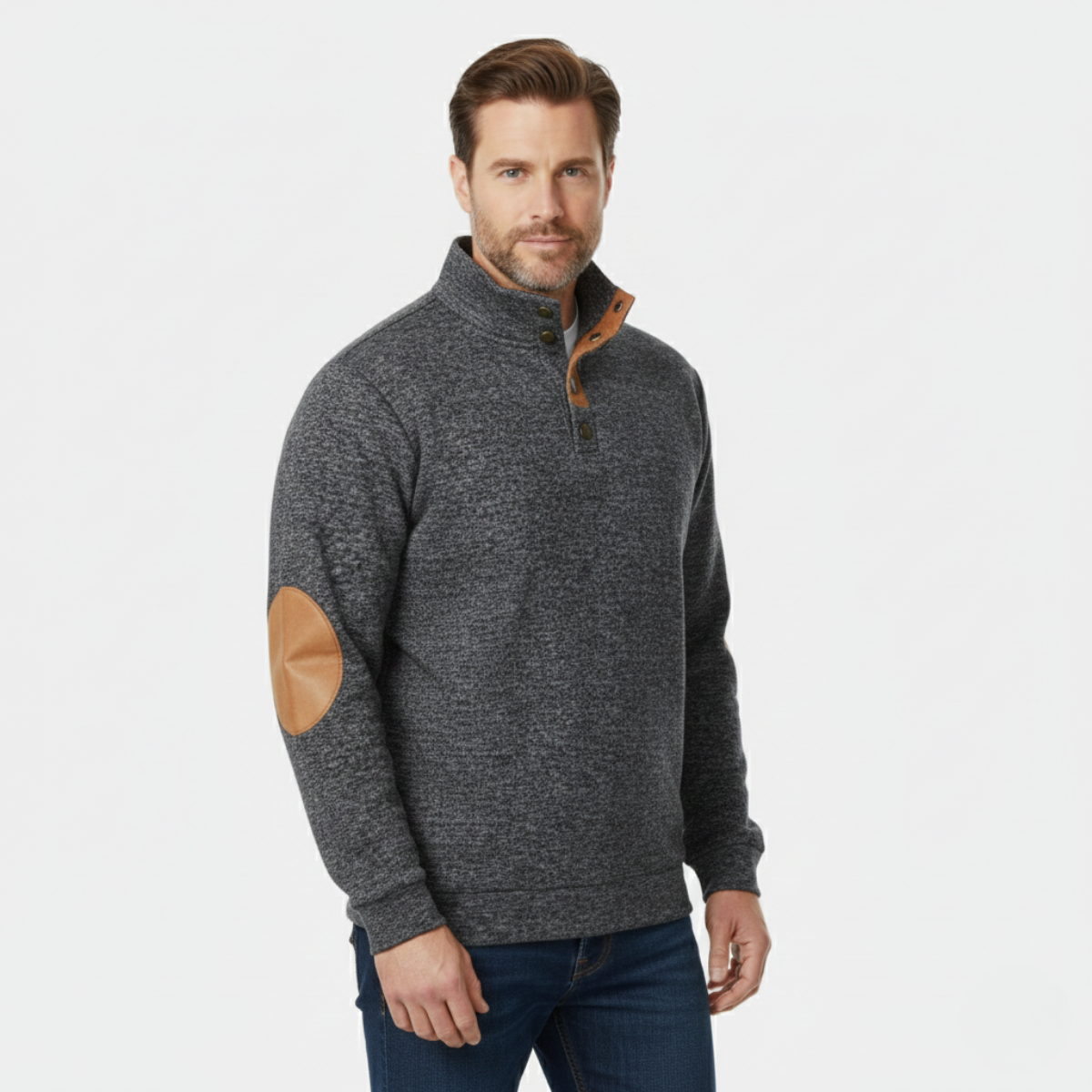 Bram | Men's Quarter Zip Sweater Burgundy Elbow Patch
