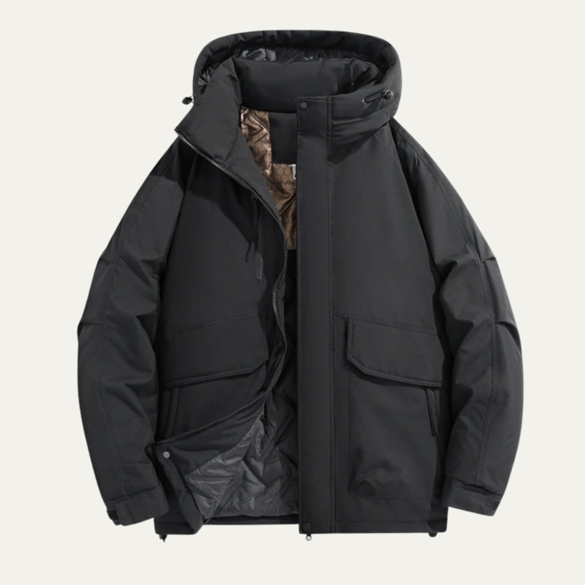 Knox | Men's Puffer Jacket Cream Black Colorblock Hooded