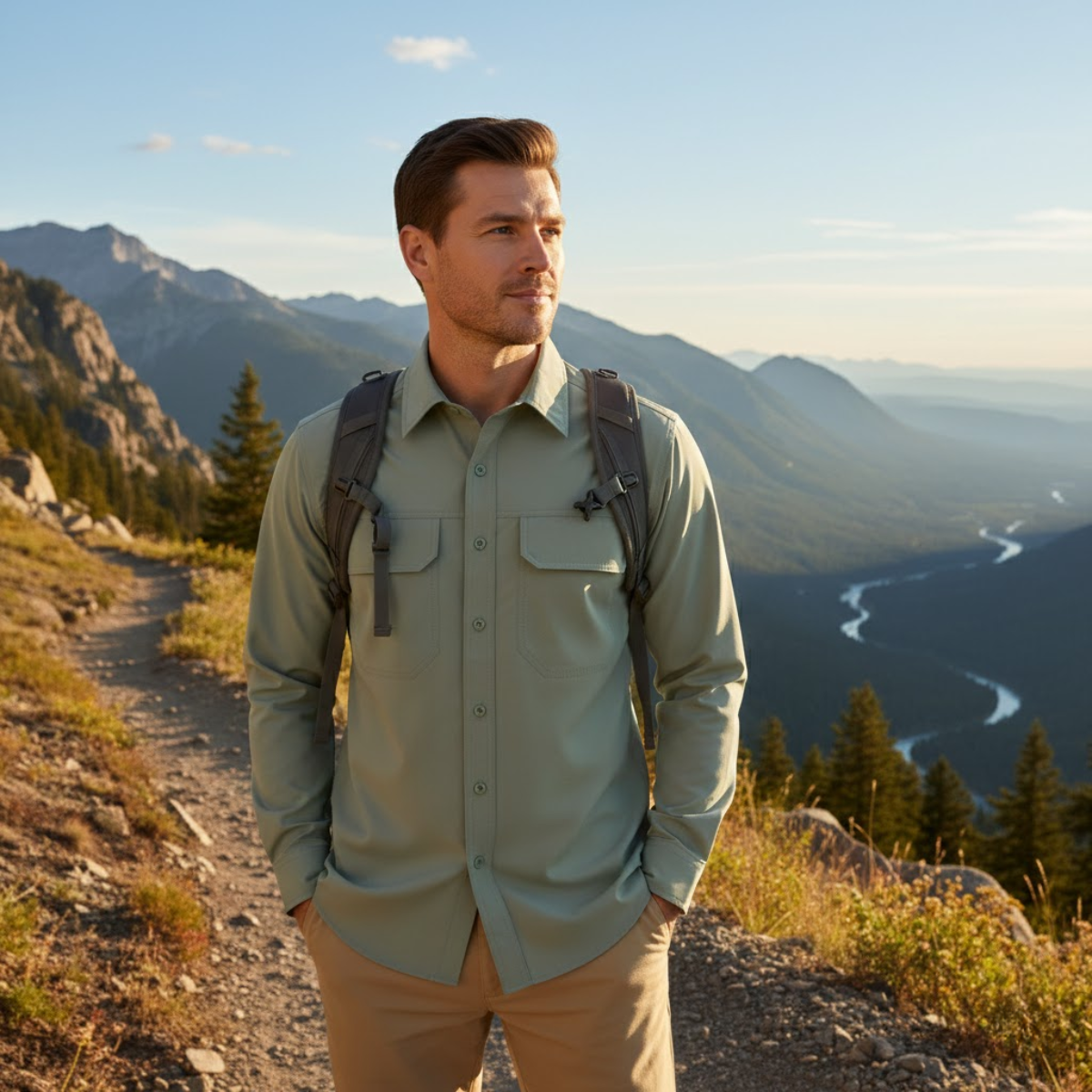 Kai | Men's Tactical Button Up Shirt Sage Green Long Sleeve