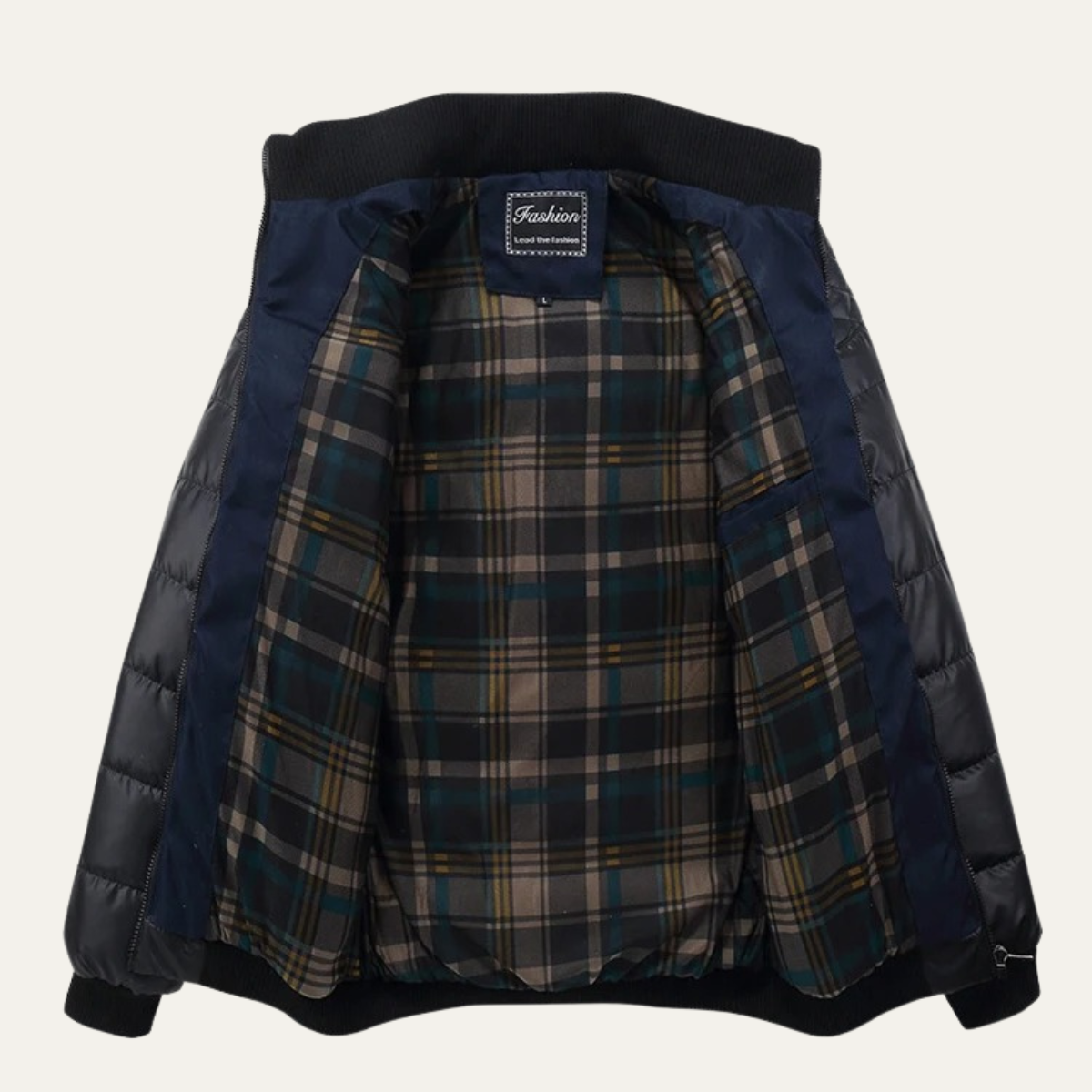 Axel | Men's Quilted Puffer Jacket Black Olive Color Block