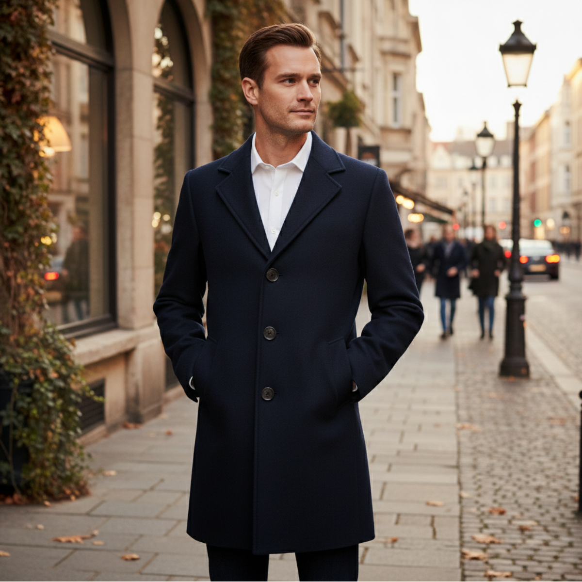Bram | Men's Double Breasted Wool Blend Overcoat Black