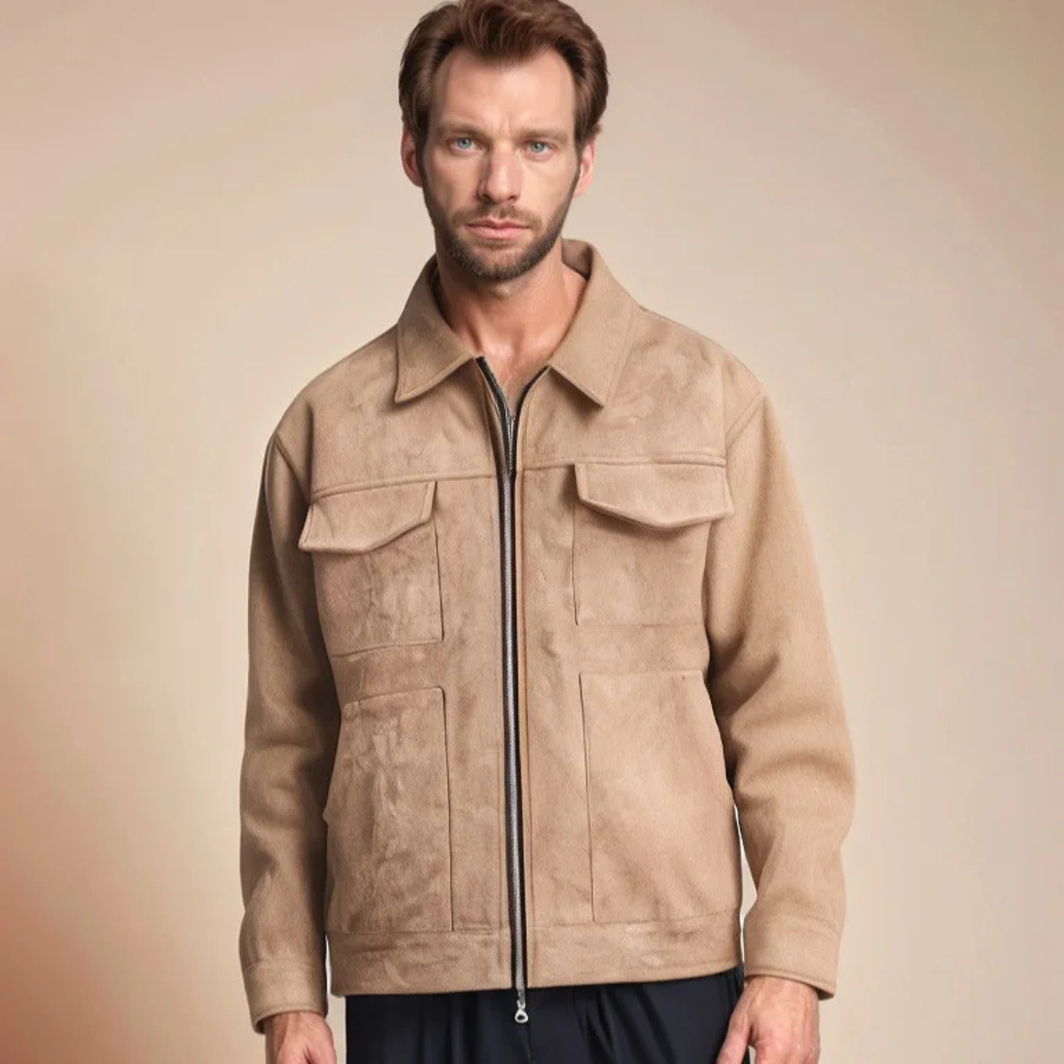Wyatt | Men's Casual Utility Jacket Beige With Flap Pockets