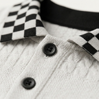 Dama Washington Kai men's textured knit polo shirt cream checkered collar - view 5