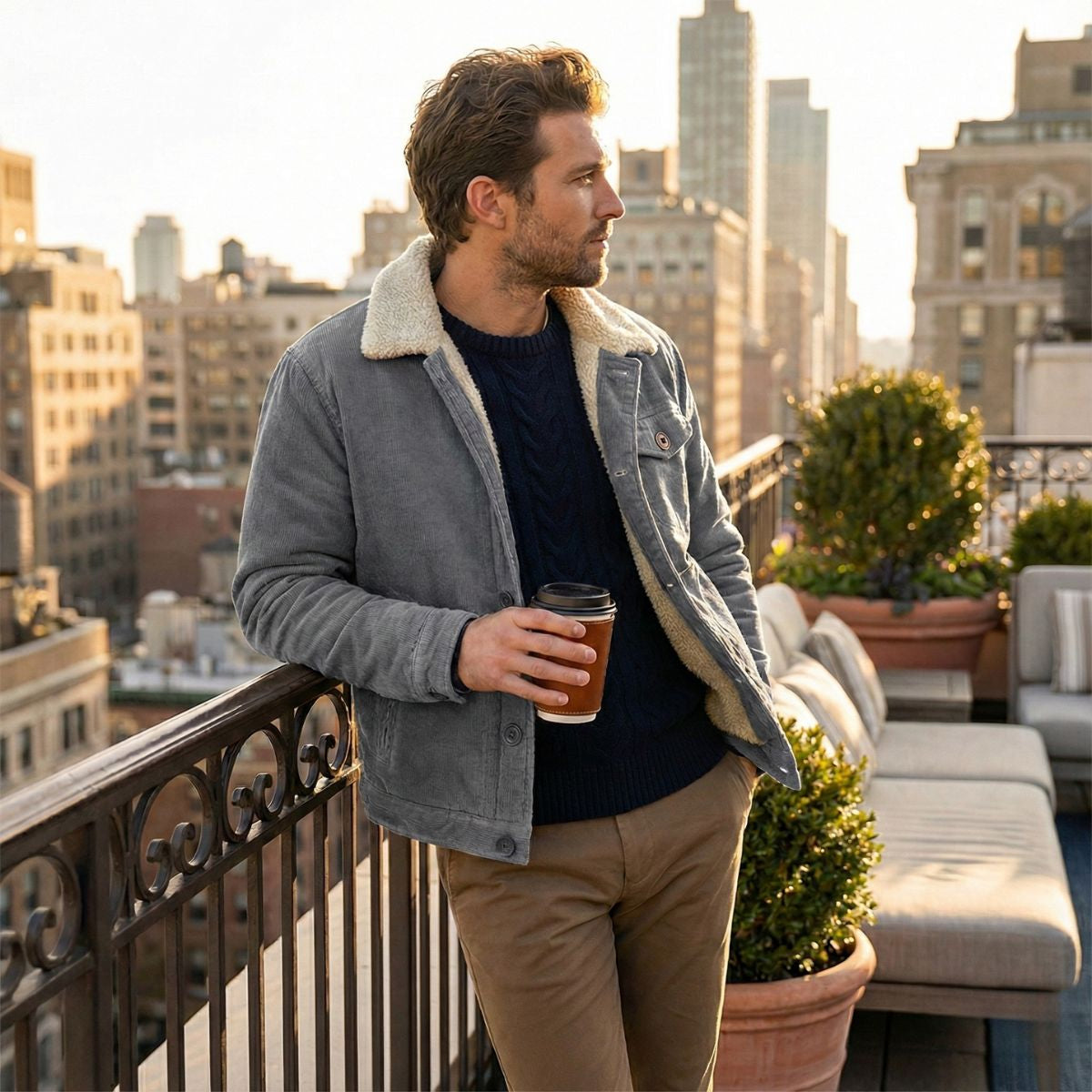 Hugo | Men's Sherpa Lined Corduroy Jacket Tan