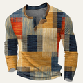 Dama Washington Sage men's patchwork henley shirt navy gold red - front view