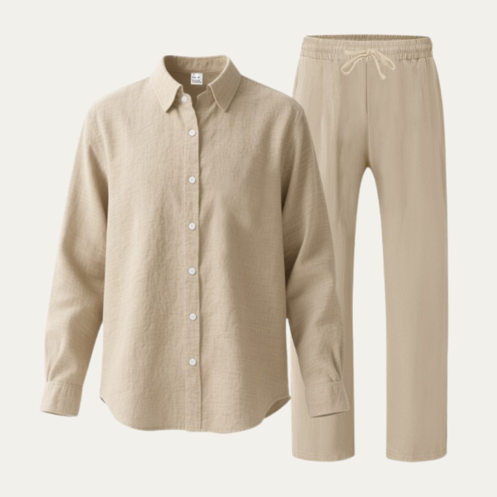 Rowan | Men's Linen Set Cream Oversized Shirt Pants