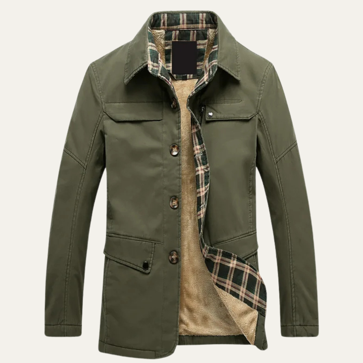 Bram | Men's Utility Jacket Olive Fleece Lined Plaid