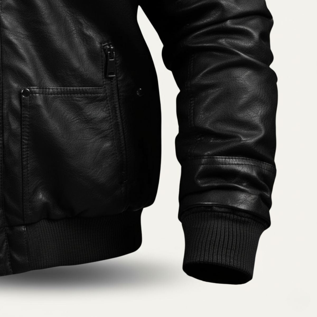 Voss | Men's Leather Jacket Black Hooded Bomber