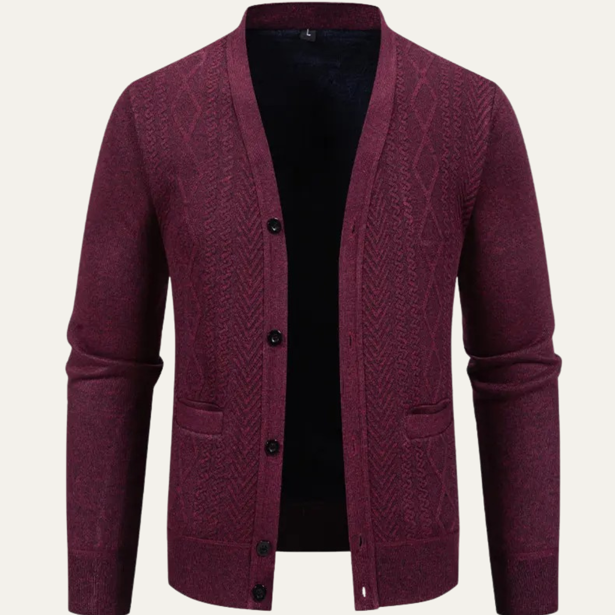 Axel | Men's Casual Cable Knit Cardigan Burgundy Button Up