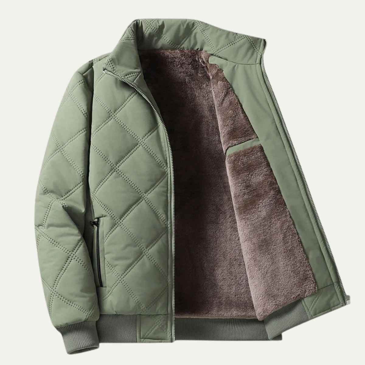 Ezra | Men's Quilted Puffer Jacket Black Sherpa Lined