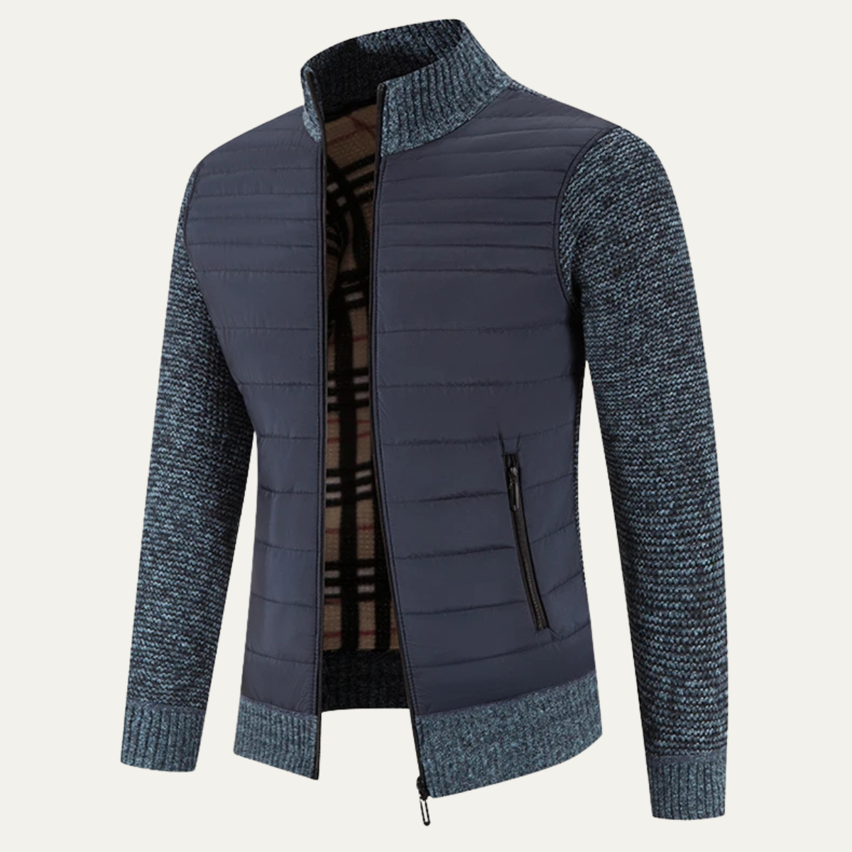 Axel | Men's Quilted Puffer Jacket Navy Knit Sleeves