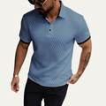 Dama Washington Cole men's textured polo shirt light blue contrast trim - front view