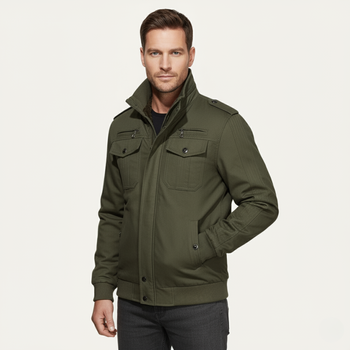 Voss | Men's Utility Jacket Olive Green Fleece Lined