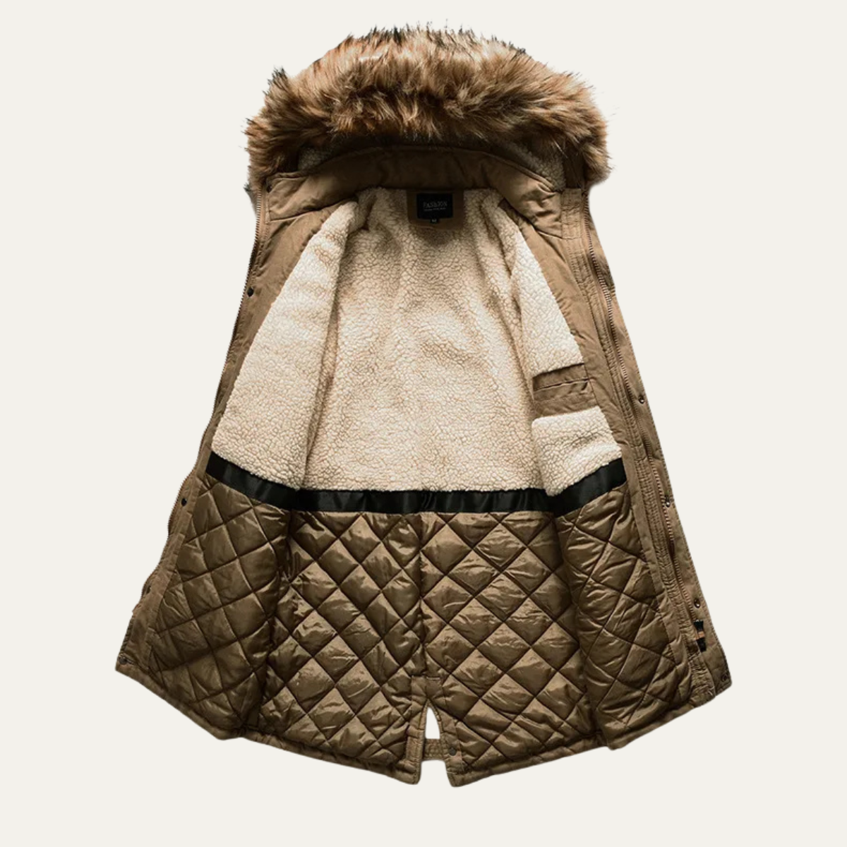 Hale | Men's Long Down Puffer Jacket Beige Fur Hood