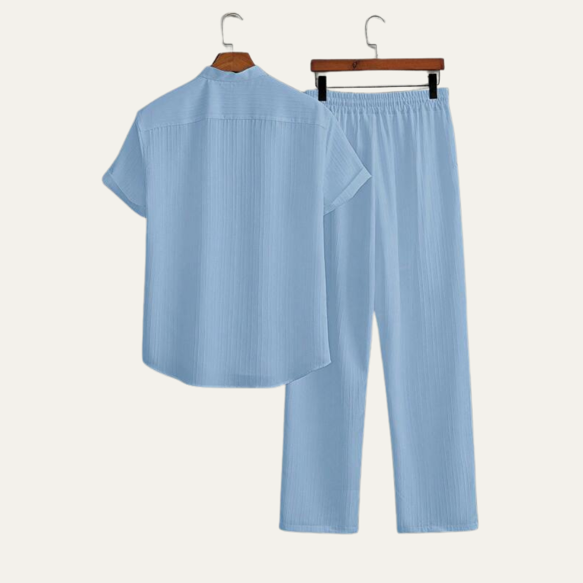 Jasper | Men's Linen Set Light Blue Short Sleeve Shirt Pants