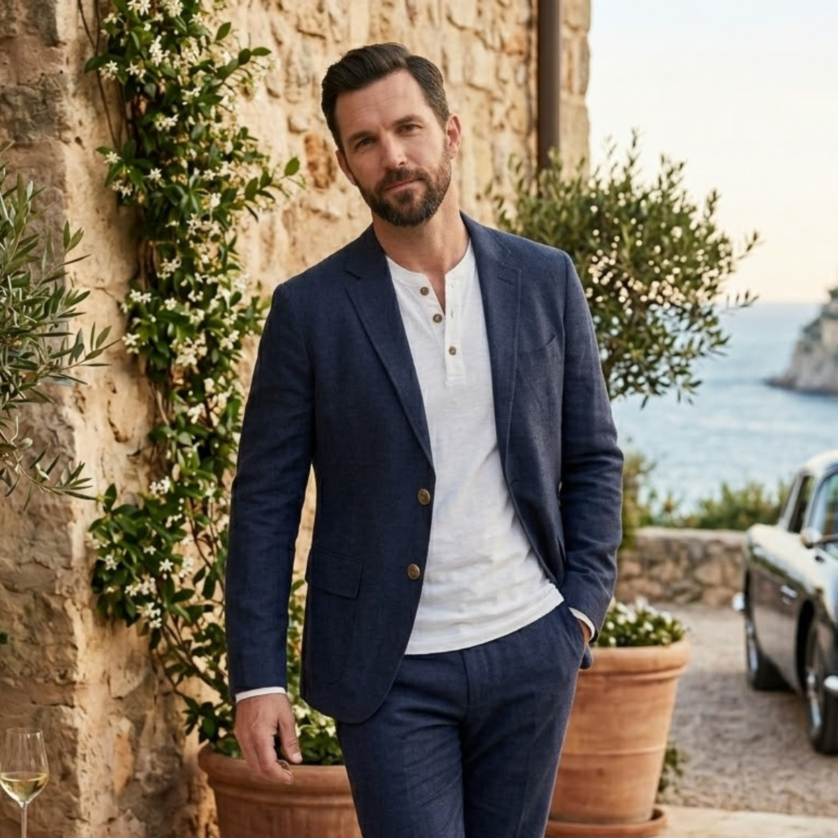 Bram | Men's Casual Linen Blazer Cream Button Front