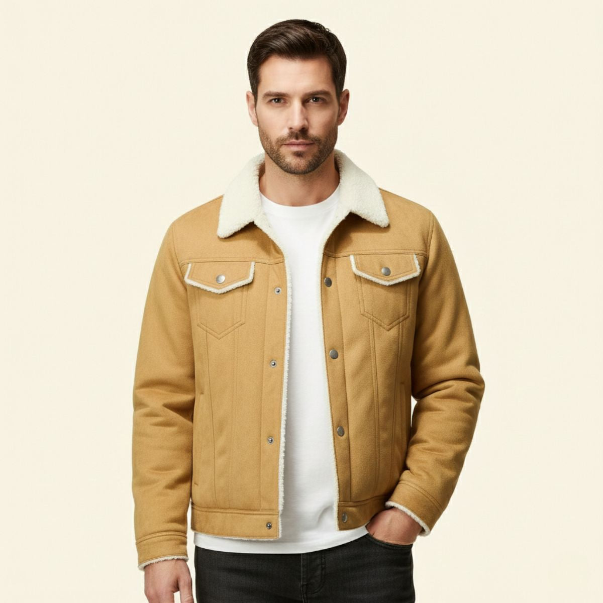 Rhys | Men's Sherpa Lined Denim Jacket Brown