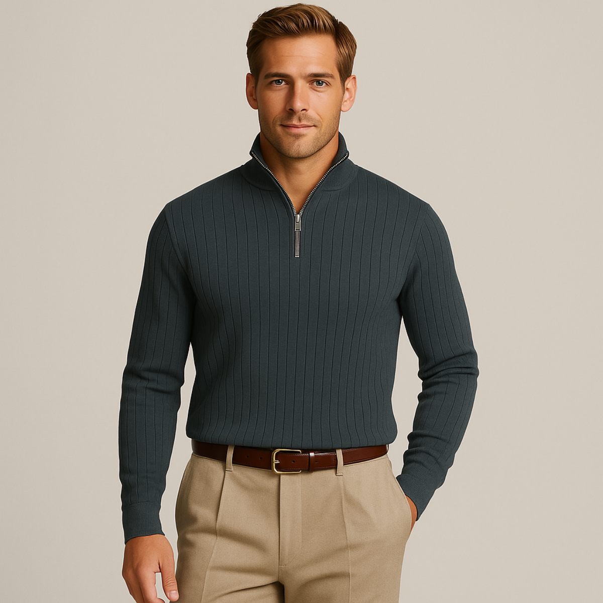 Bram | Men's Quarter Zip Ribbed Sweater Navy