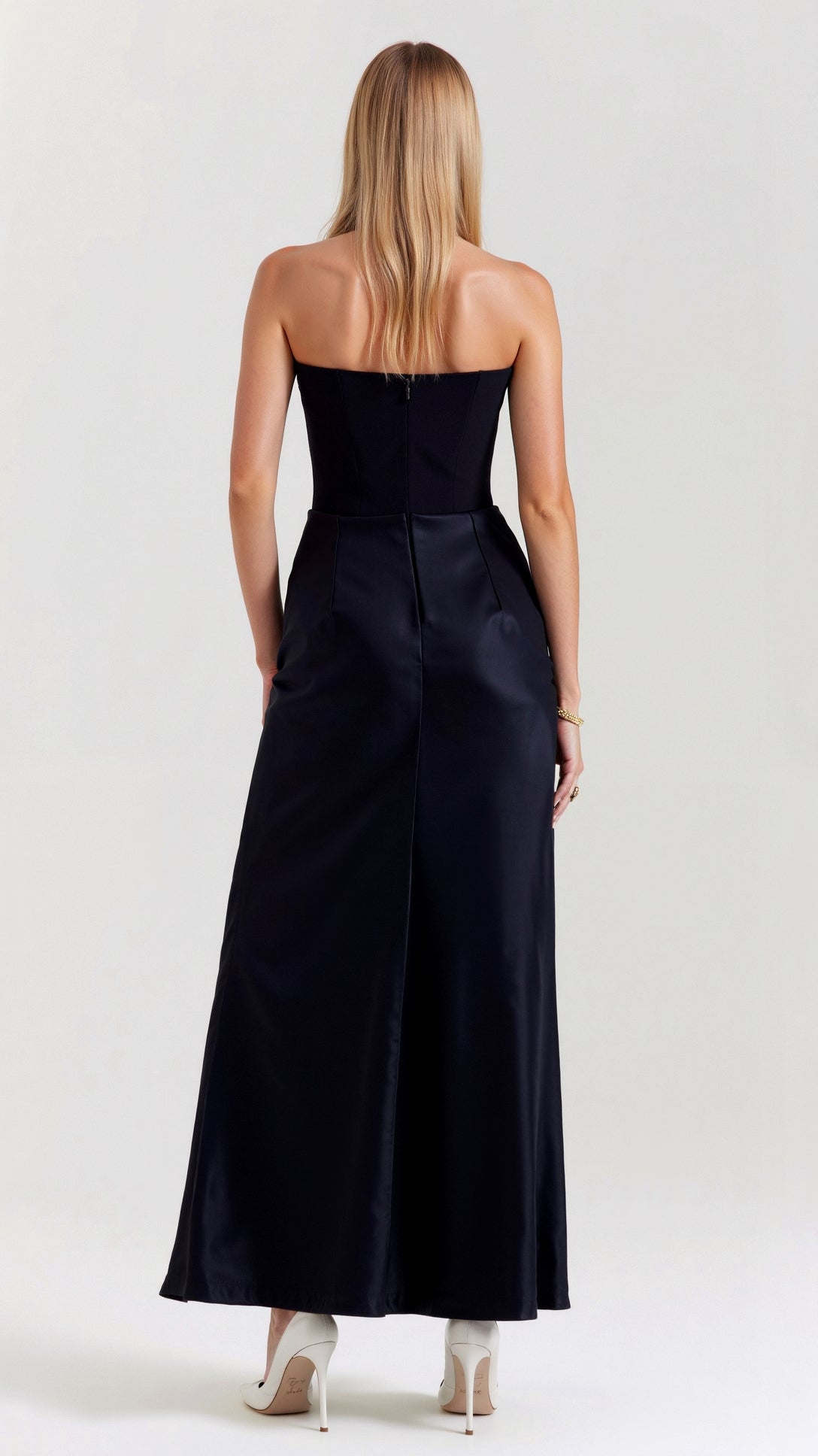 Cleo | Women's Satin Ruched Maxi Dress Black