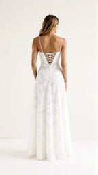 Dama Washington Stella women's white maxi dress satin slip sweetheart neckline - view 6