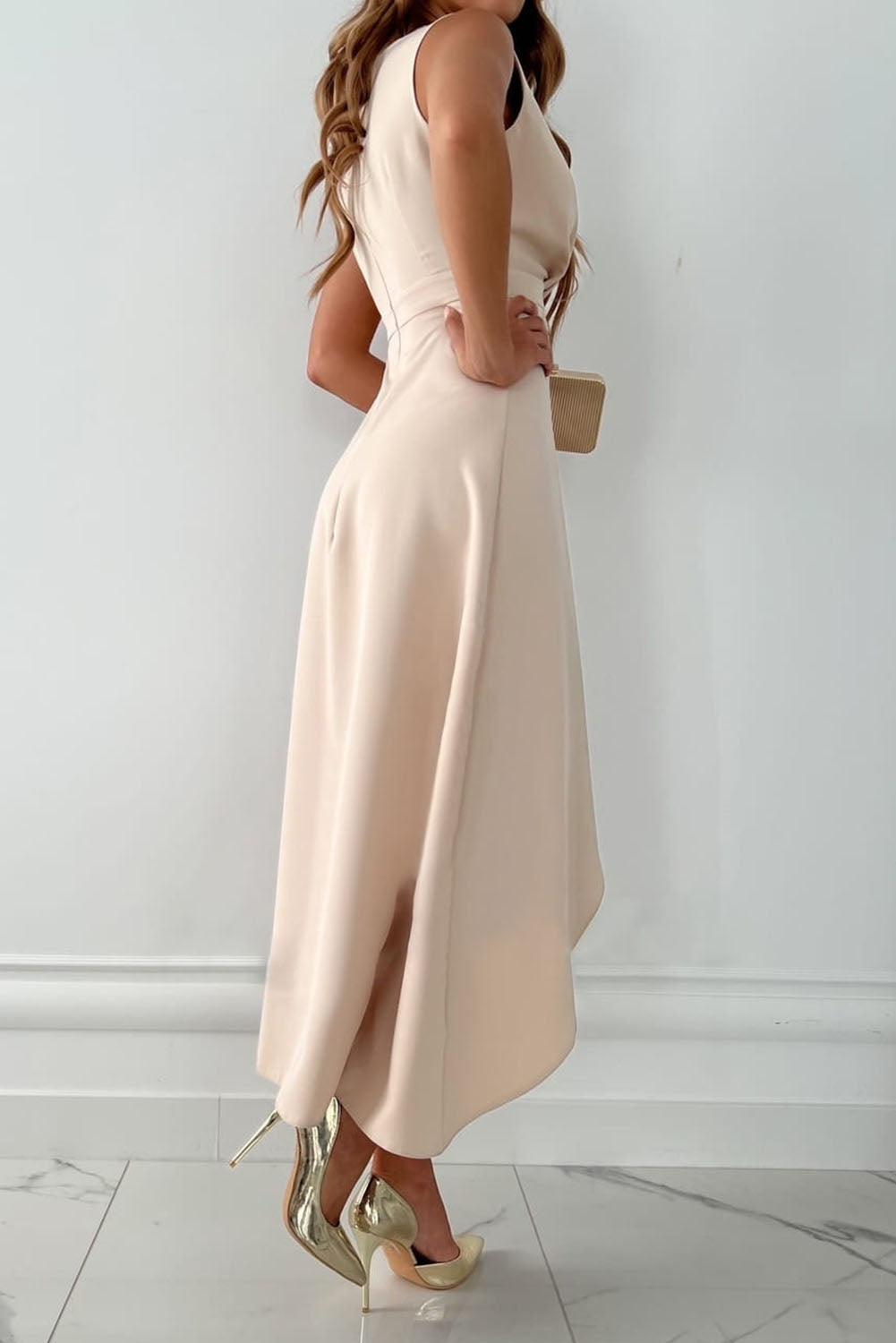 Bea | Women's Wrap Midi Dress Cream V Neck Asymmetric