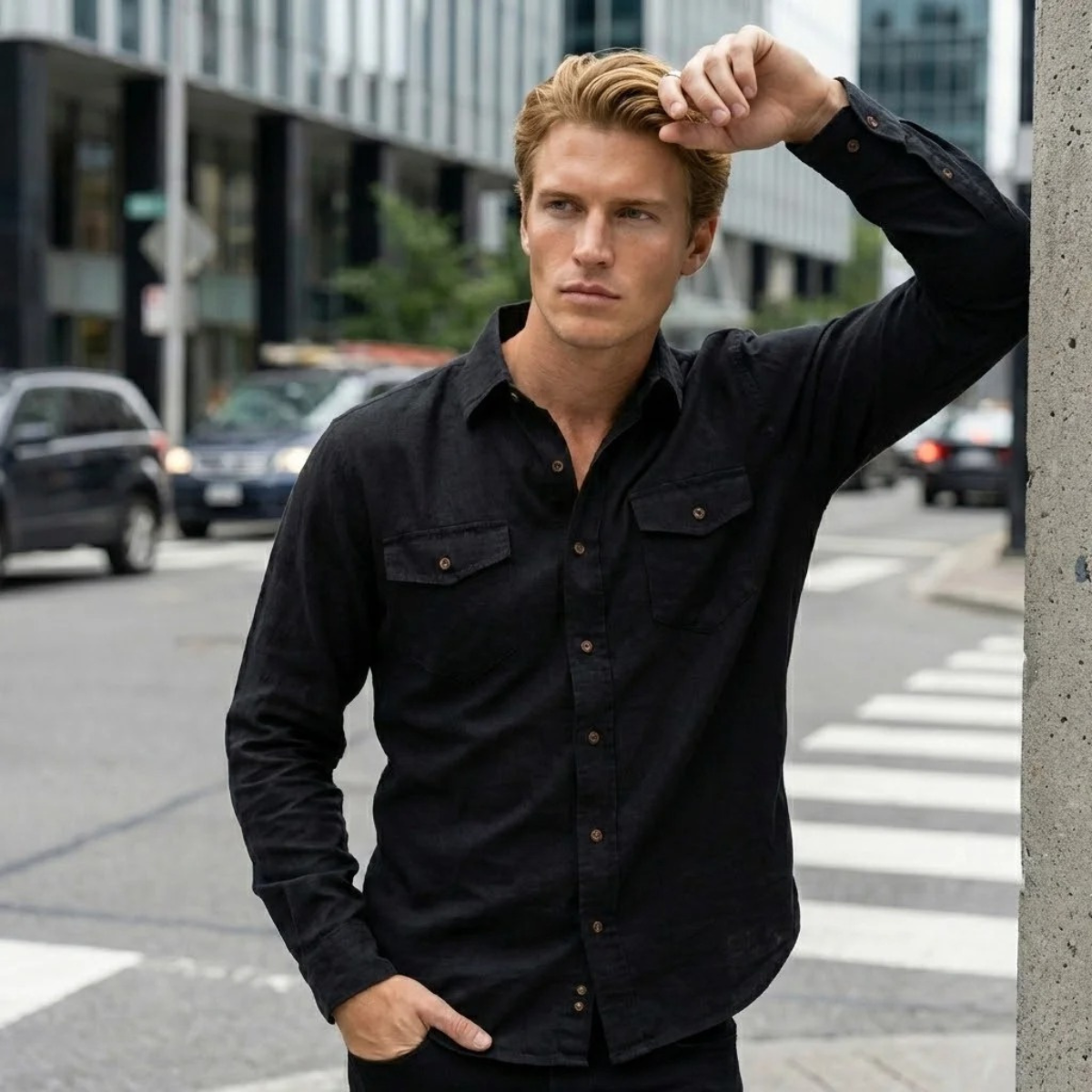 Axel | Men's Casual Denim Shirt Black Long Sleeve