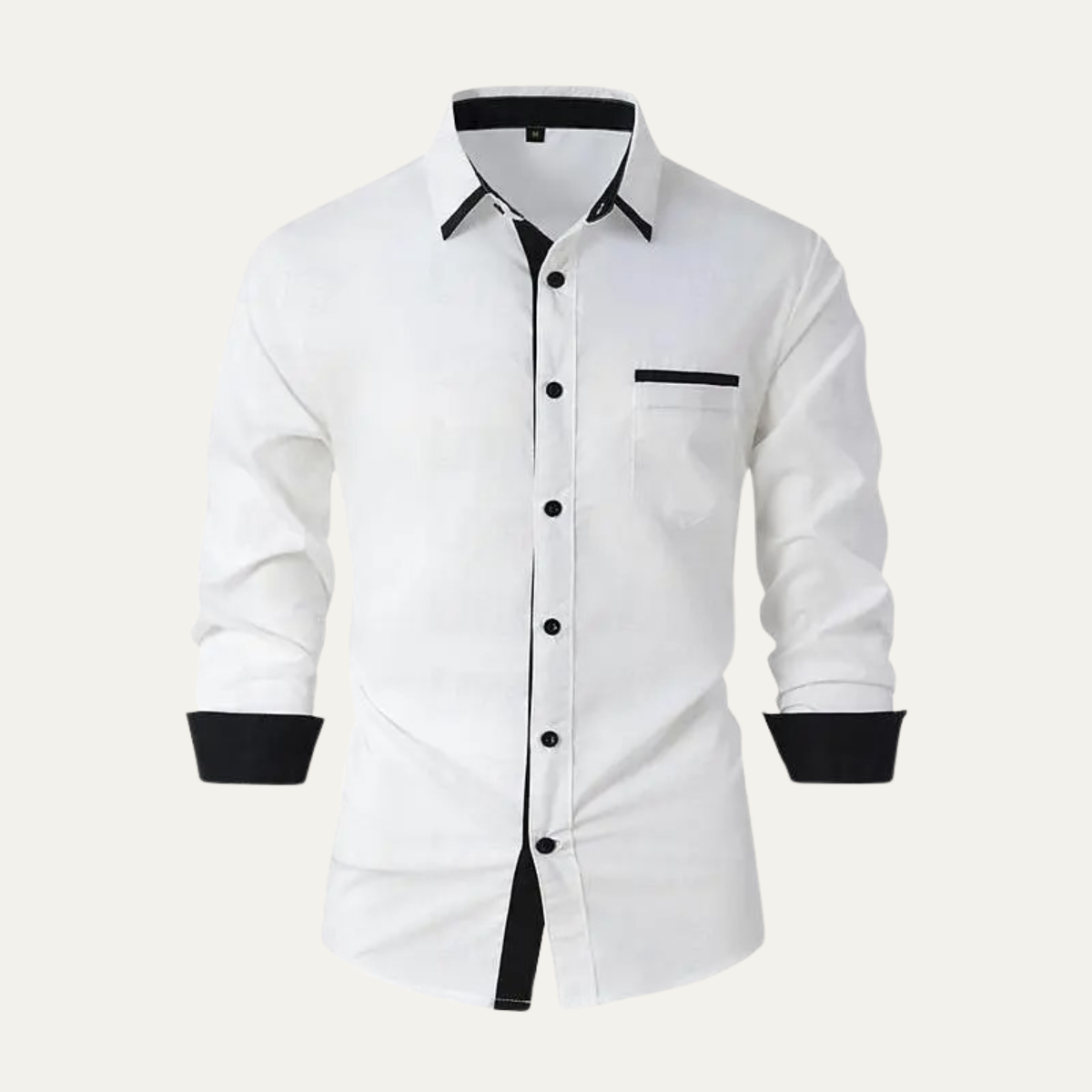 Axel | Men's Button Up Shirt White Black Contrast Trim
