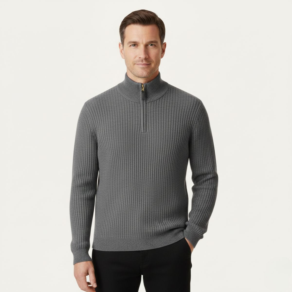Axel | Men's Quarter Zip Sweater Cream Ribbed Knit