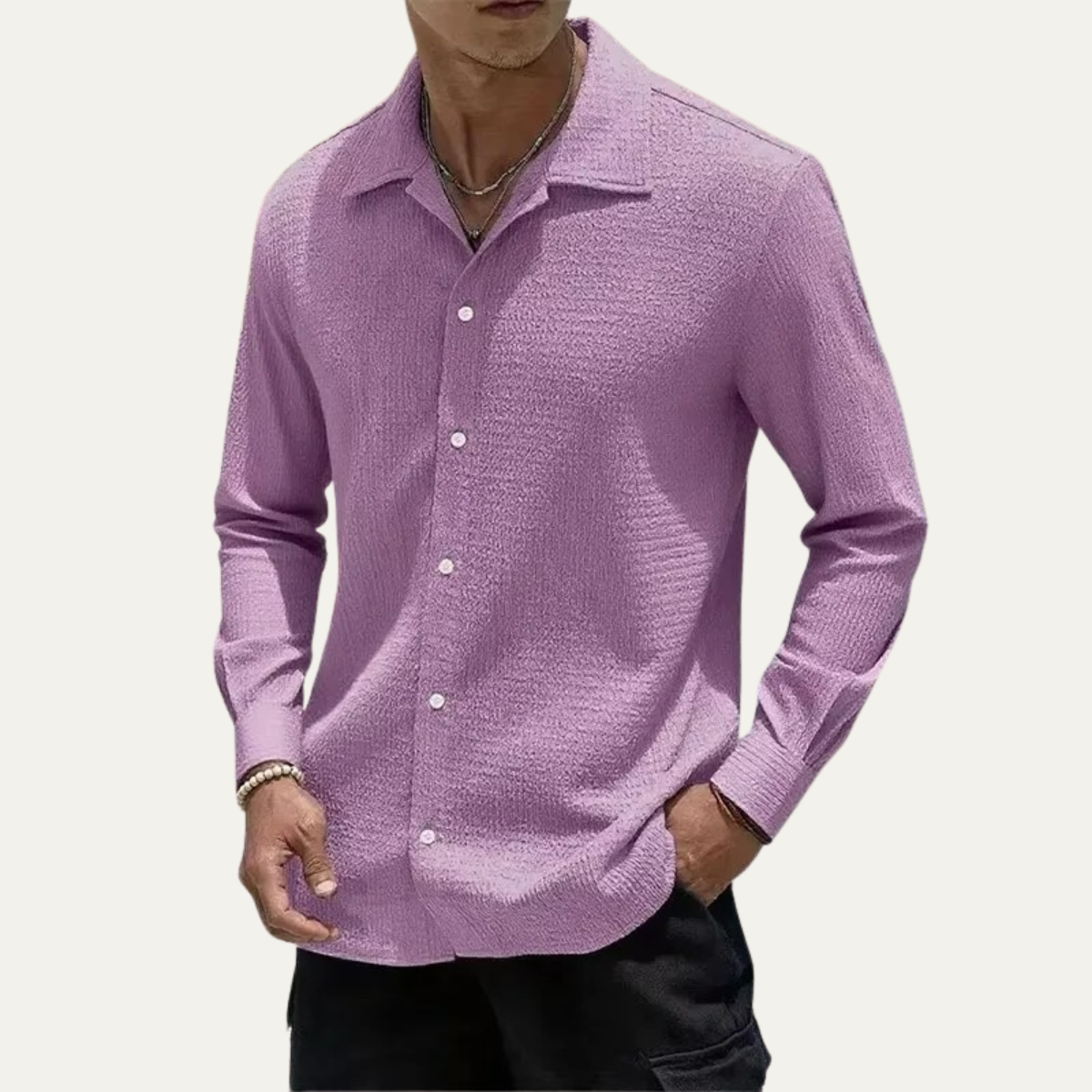 Beau | Men's Textured Button Up Shirt Lilac