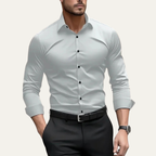 Dama Washington Jude men's fitted dress shirt white long sleeve - front view