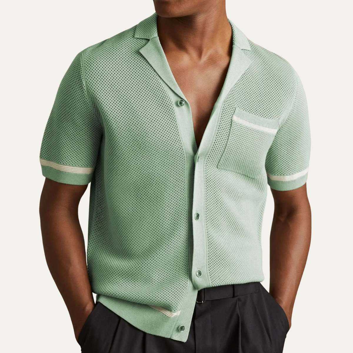 Sage | Men's Casual Knit Button Up Shirt Mint Green