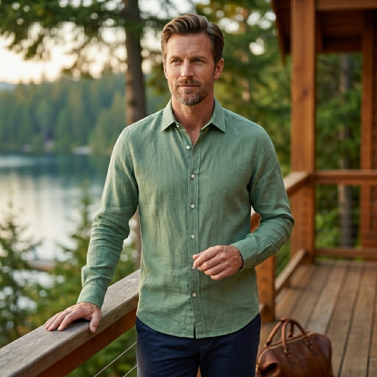 Kai | Men's Linen Button Up Shirt Light Blue Long Sleeve