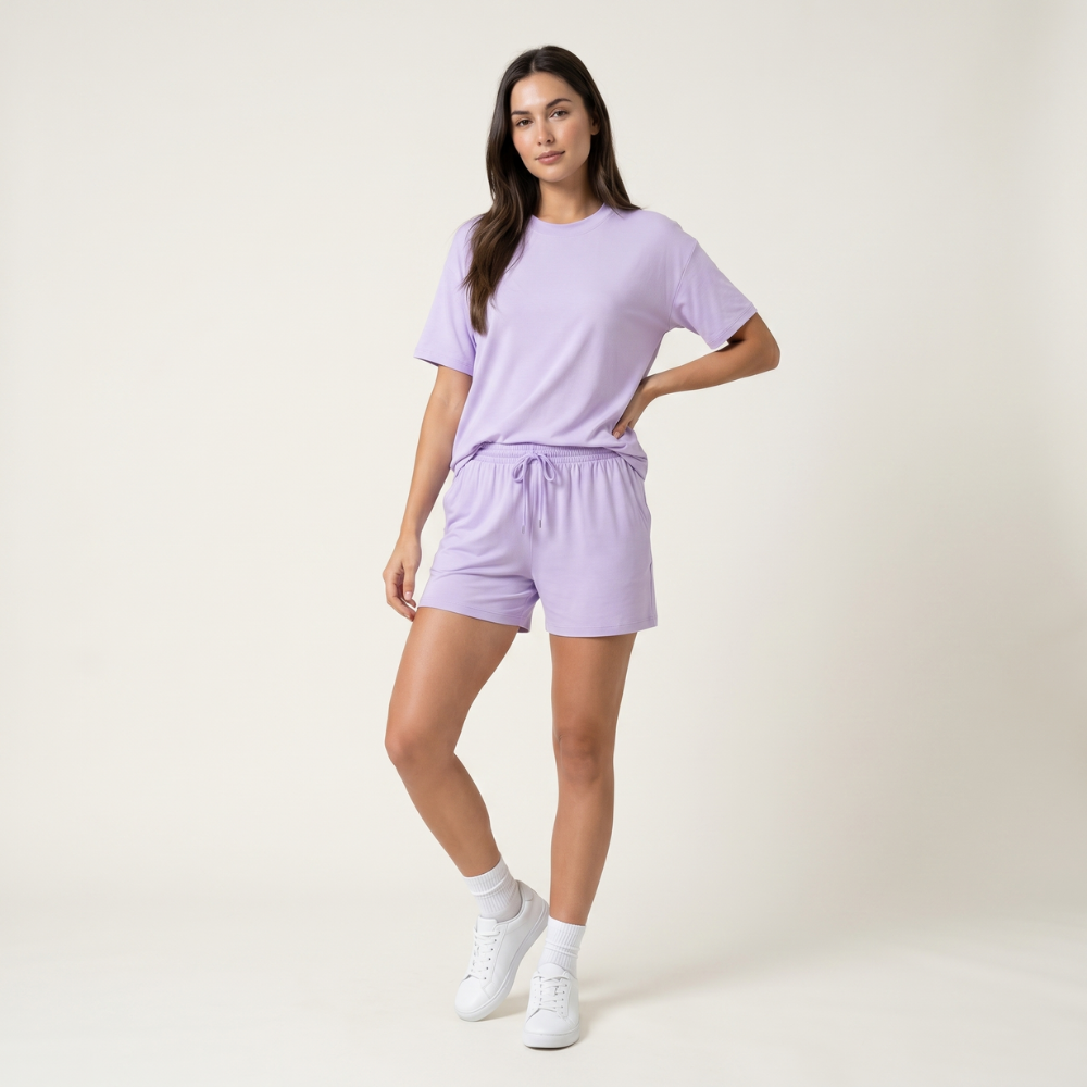 Isla | Women's Lounge Set Lavender Short Sleeve Shorts