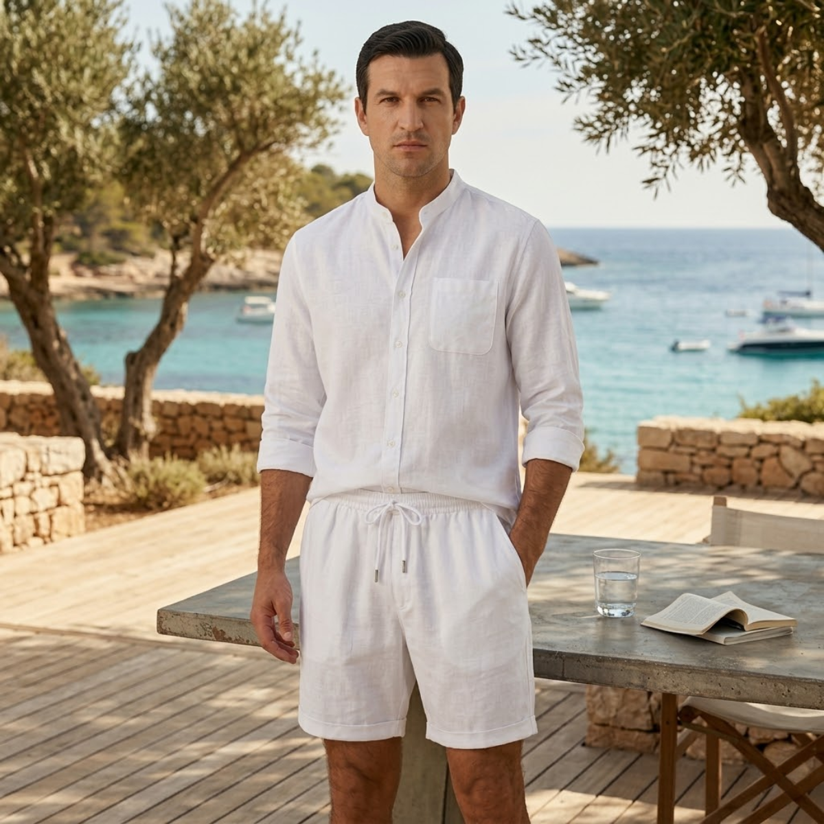 Ash | Men's Relaxed Linen Shorts Olive Green Elastic Waist