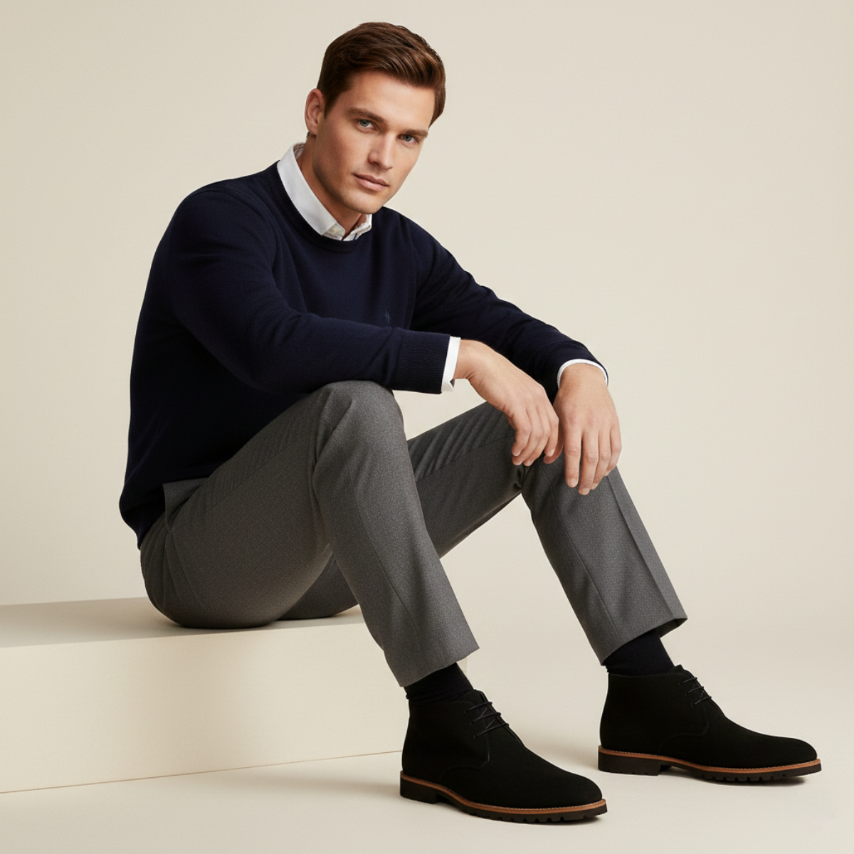 Beau | Men's Casual Suede Chukka Boots Navy