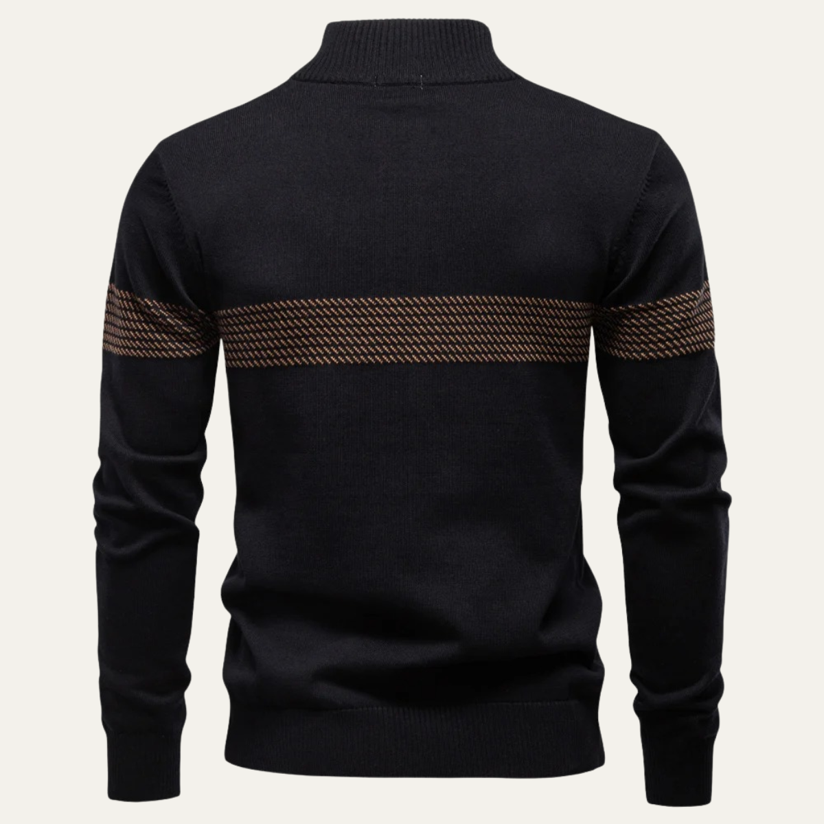 Bram | Men's Quarter Zip Sweater Black Tan Stripe Knit