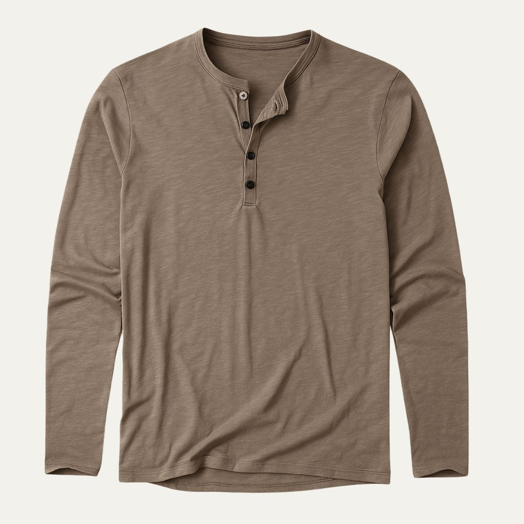 Dama Washington Bram men's long sleeve henley shirt olive green button placket - view 9