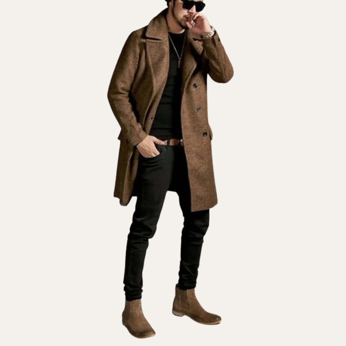 Luca | Men's Wool Blend Double Breasted Coat Brown