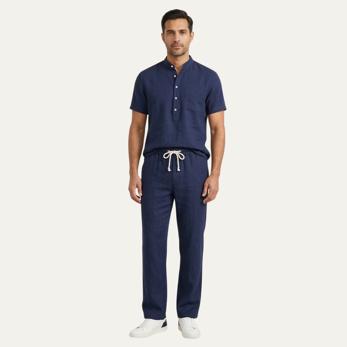 Kai | Men's Linen Lounge Set Black Short Sleeve