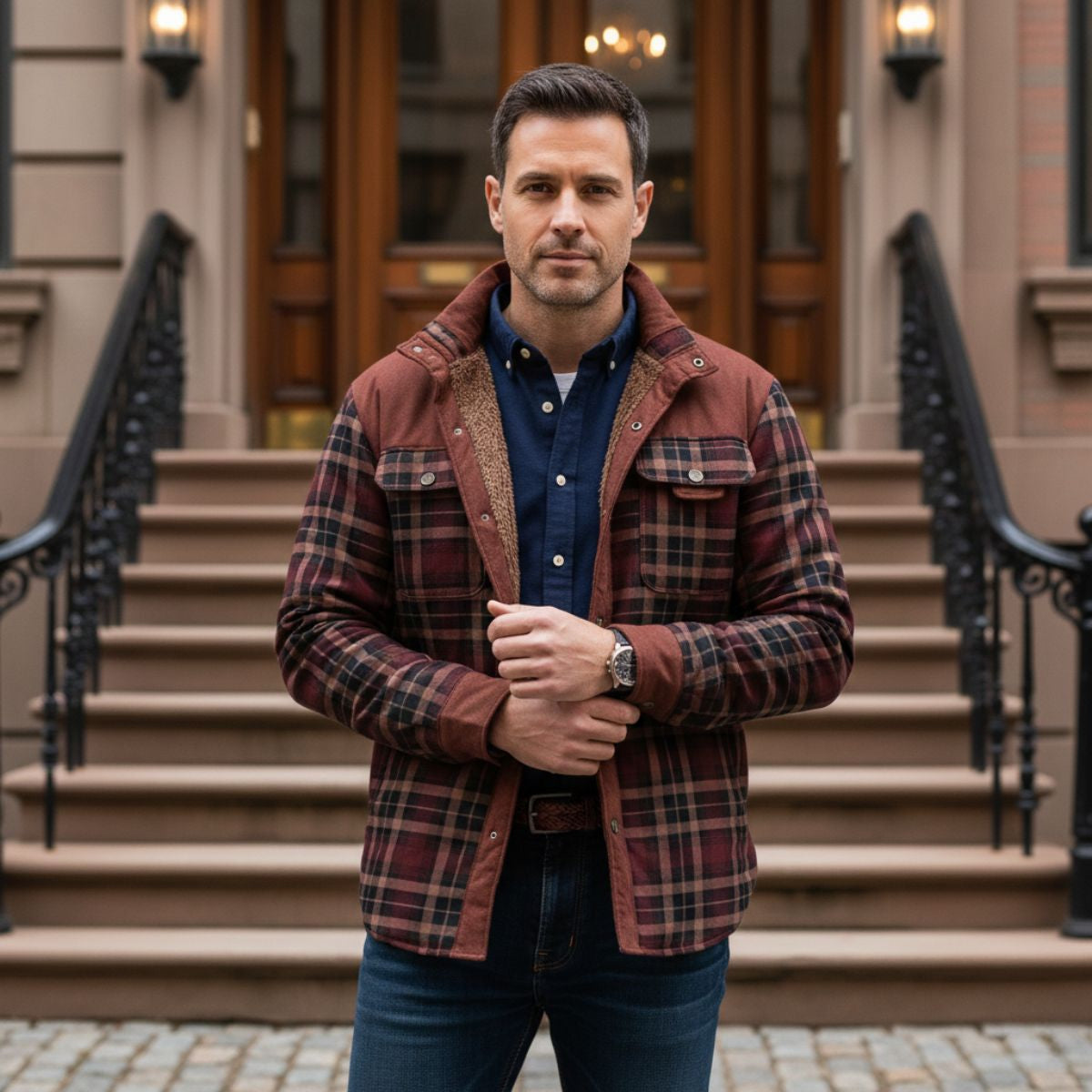 Rhys | Men's Plaid Check Jacket Burgundy Wool Blend