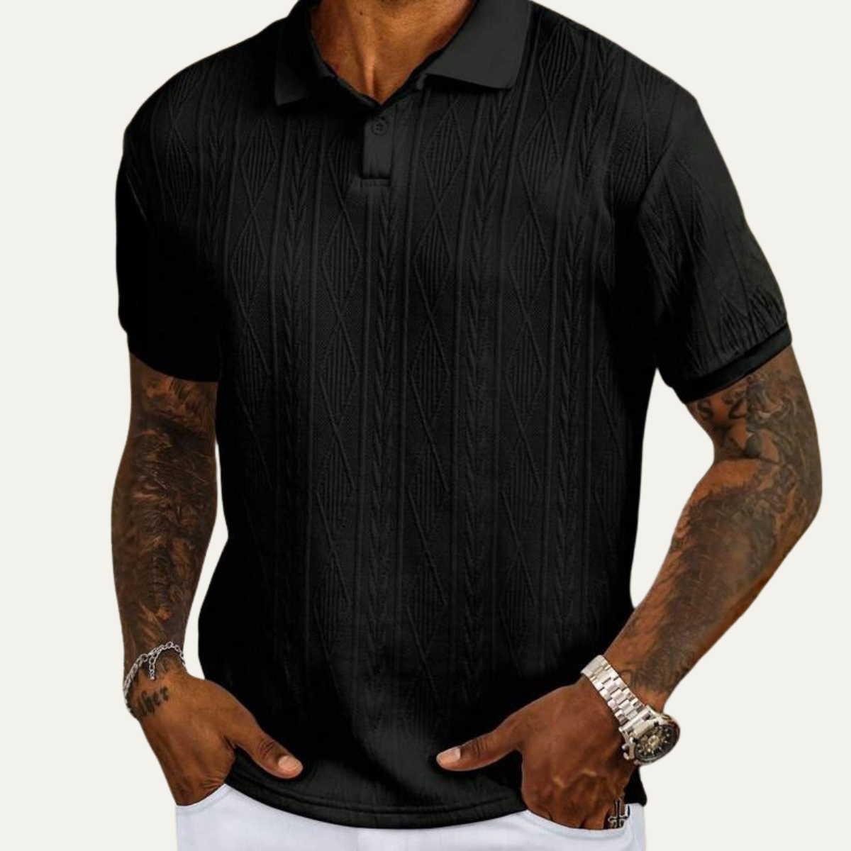 Sage | Men's Textured Polo Shirt Black