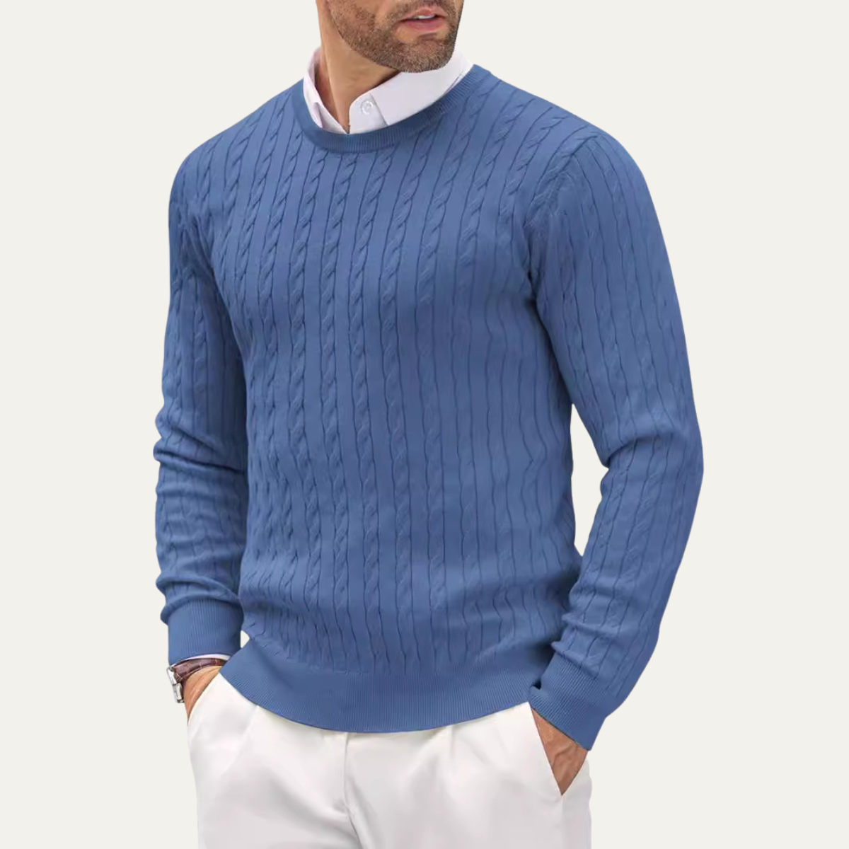Axel | Men's Cable Knit Sweater Camel Crew Neck