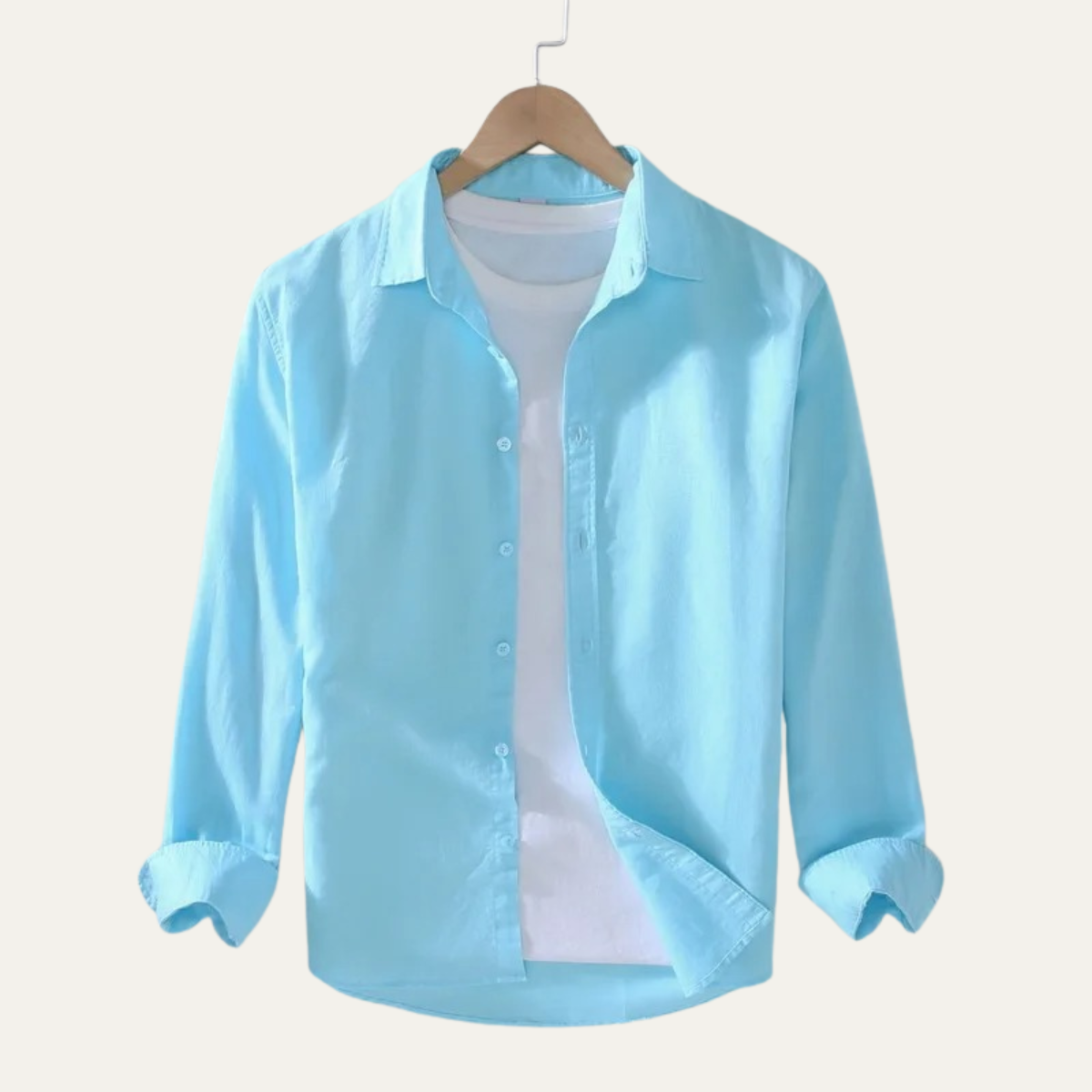 Kai | Men's Light Blue Linen Shirt Long Sleeve Button Up Casual