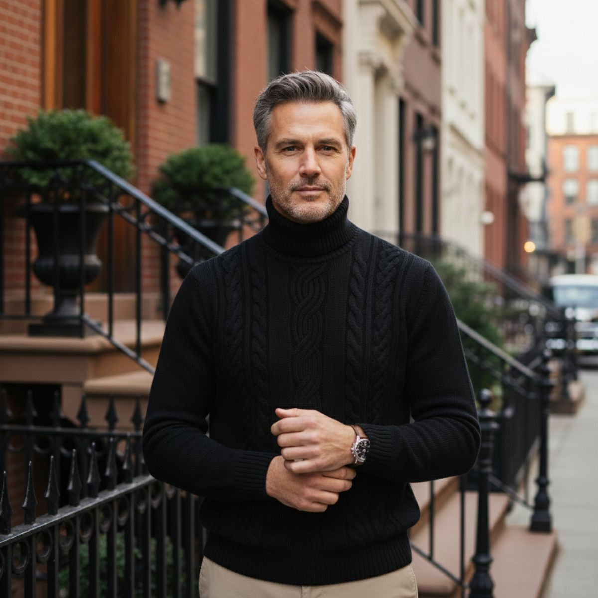Bram | Men's Cable Knit Turtleneck Sweater Black