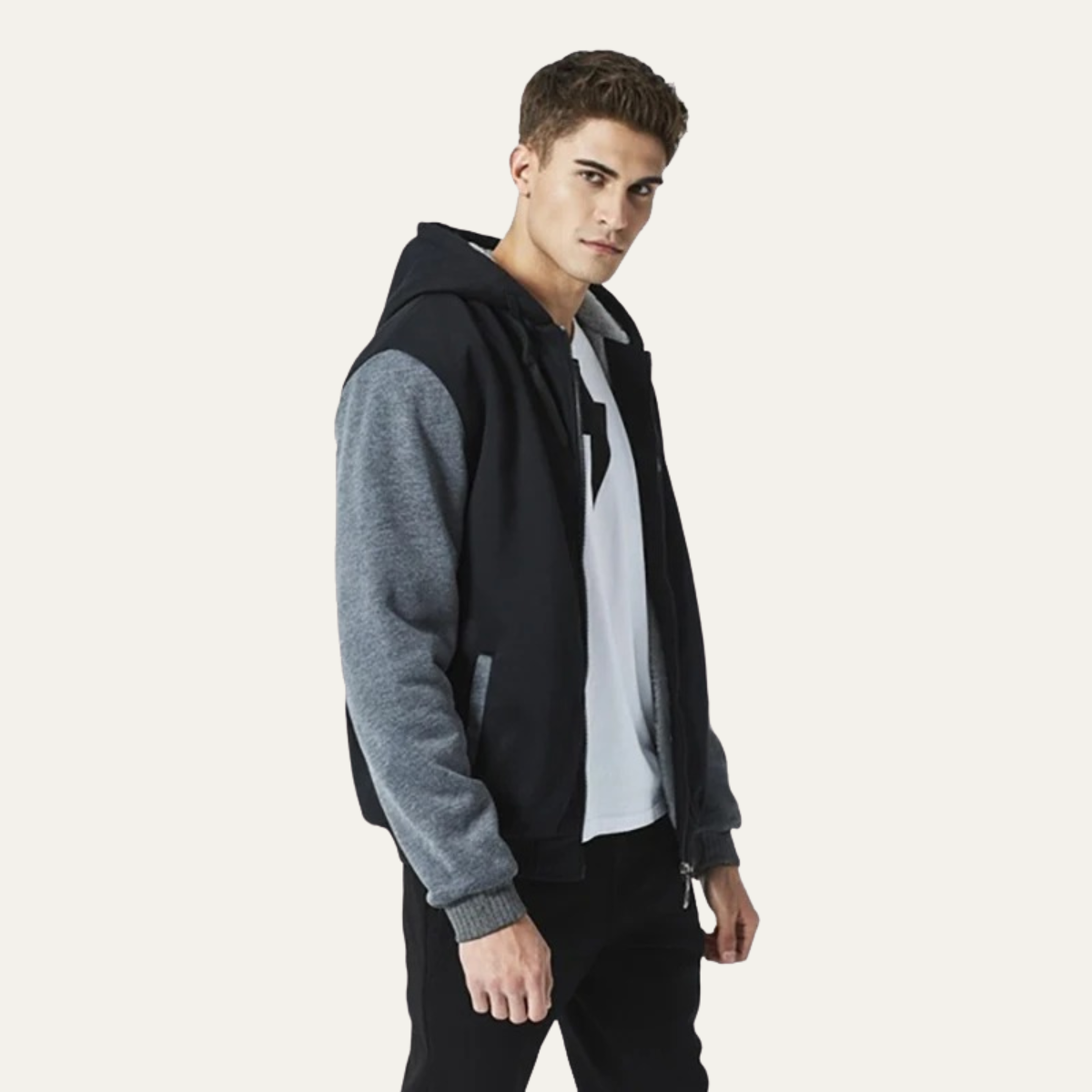 Bash | Men's Fleece Lined Zip Up Hoodie Black Gray