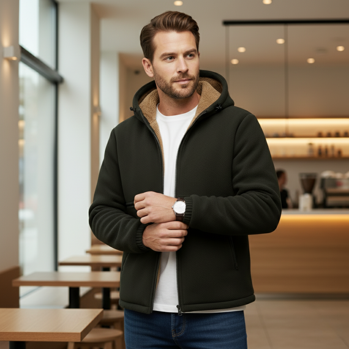 Rowan | Men's Sherpa Lined Fleece Jacket Camel Hooded